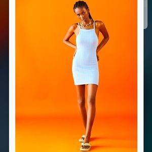 Zara Light Blue Cable Weave Straight Neck Sleeveless Fitted Mini Dress